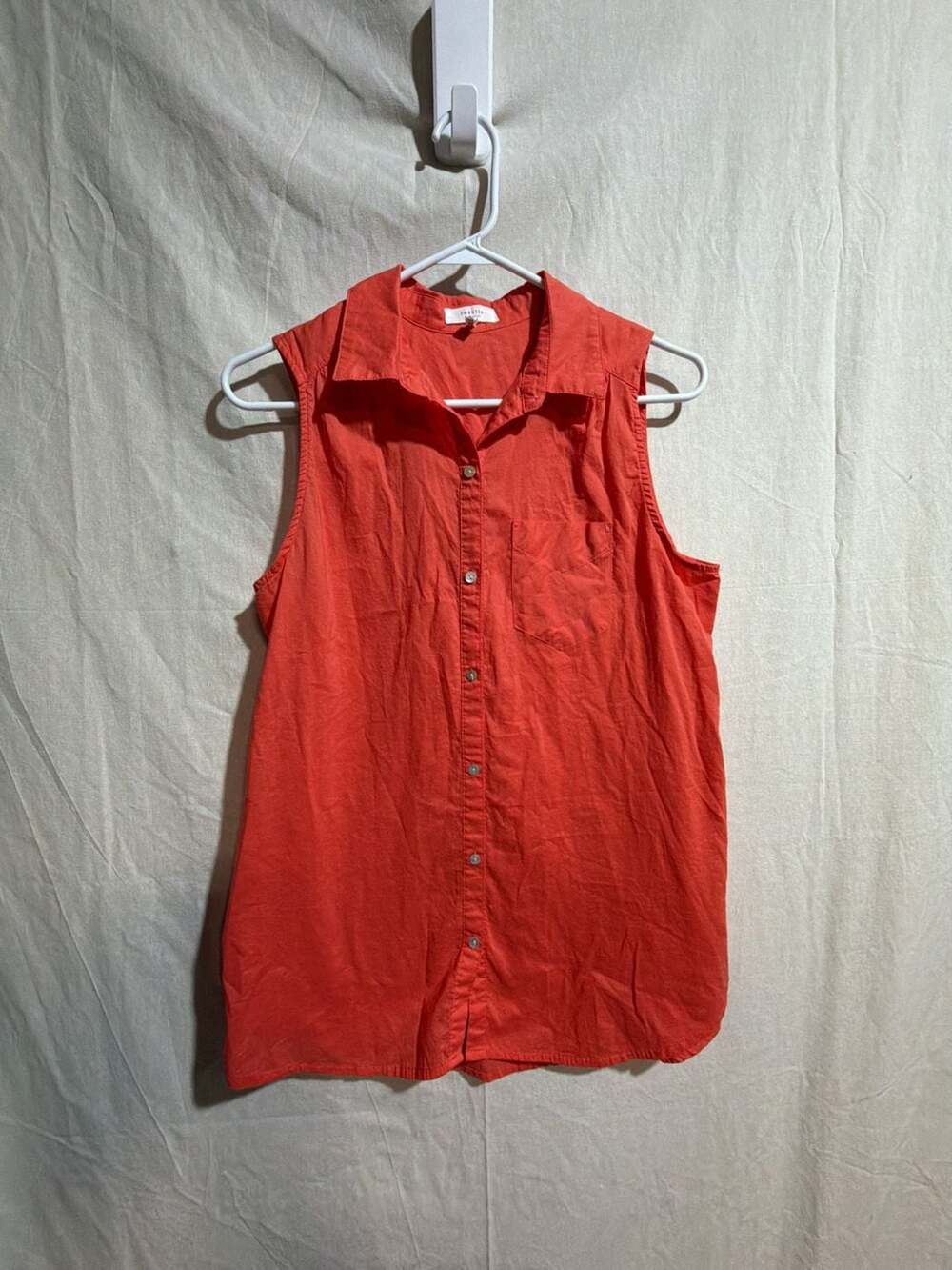 Rosette Coral Cotton Button Up Tank Top